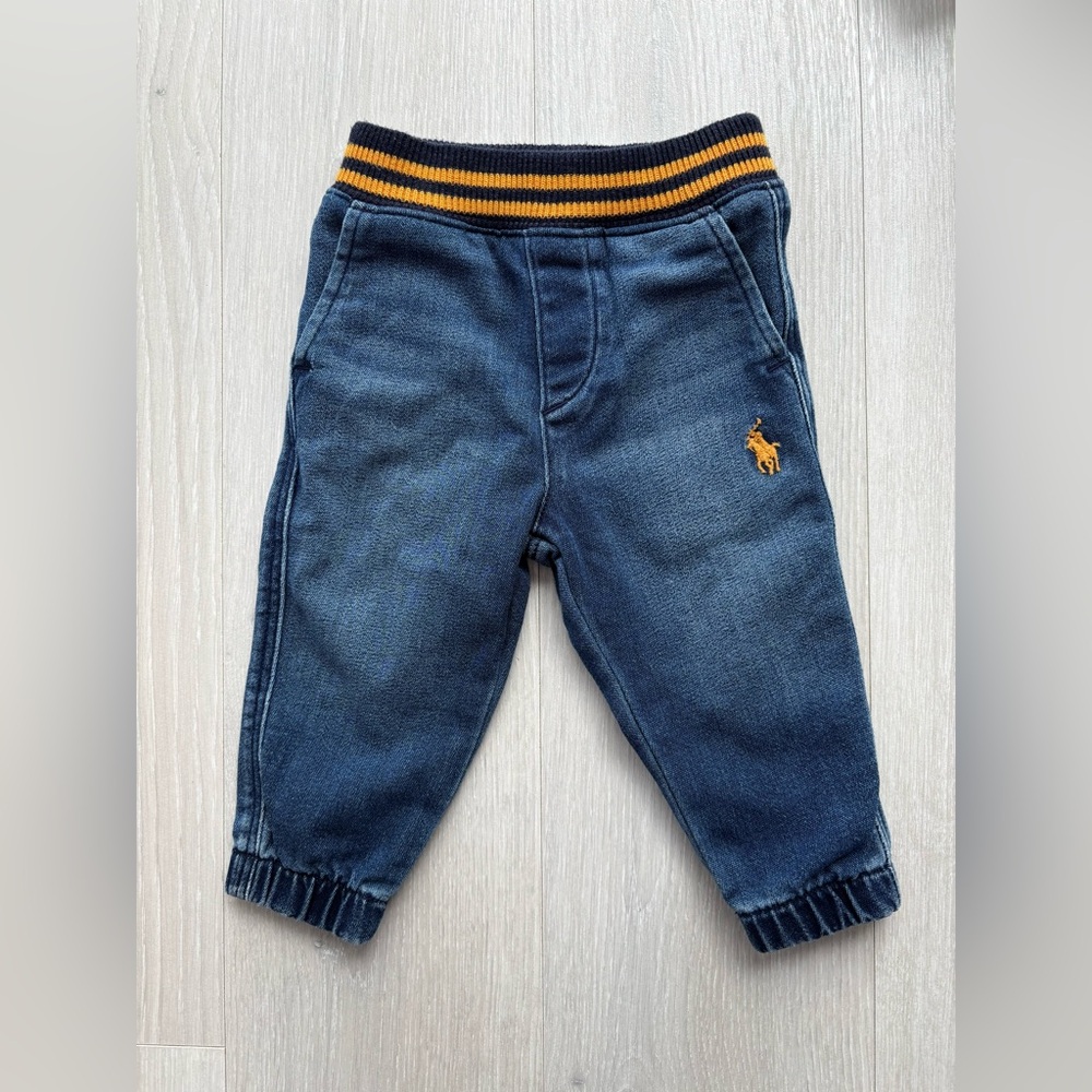 Ralph Lauren Navy Jogger Pants with Gold Polo Accent